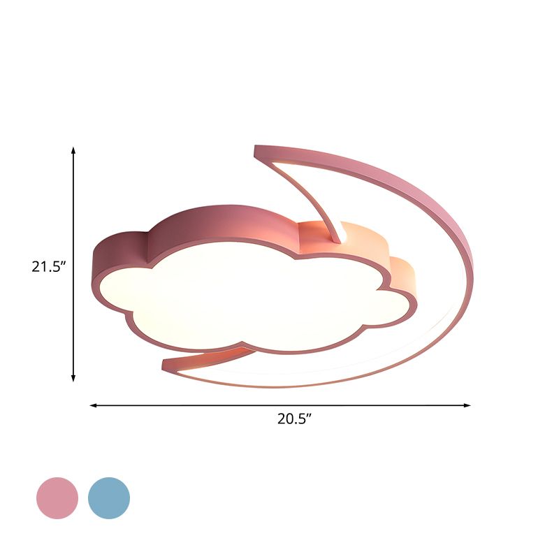 Macaron Moon and Cloud Plafonnier LED en acrylique pour chambre d'enfant Bleu/rose