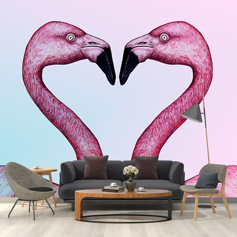 Flamingo Illustration Mural Wallpaper Water Resistant Wall Covering for Home