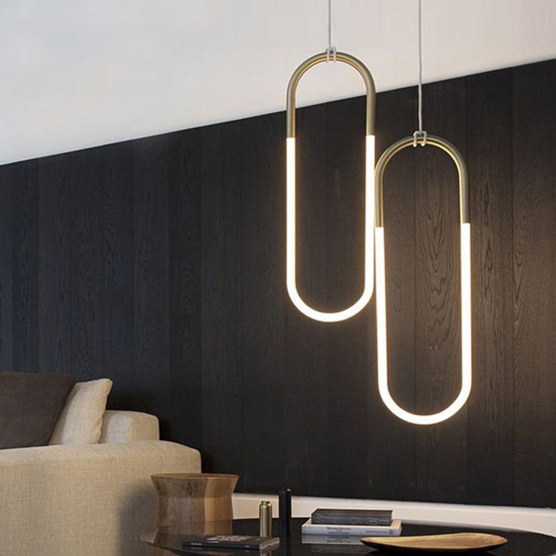 Oval Metal Pendant Lighting Fixture Simplicity Style LED Gold Pendant Ceiling Light