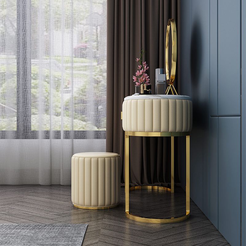 Stone Top Glam Vanity Table with Metal Base Makeup Dressing Table