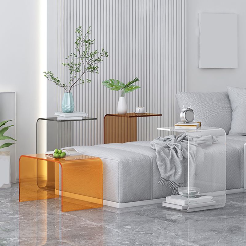 Acrylic Sofa Side Accent Table C-Shape Contemporary Corner Table for Living Room