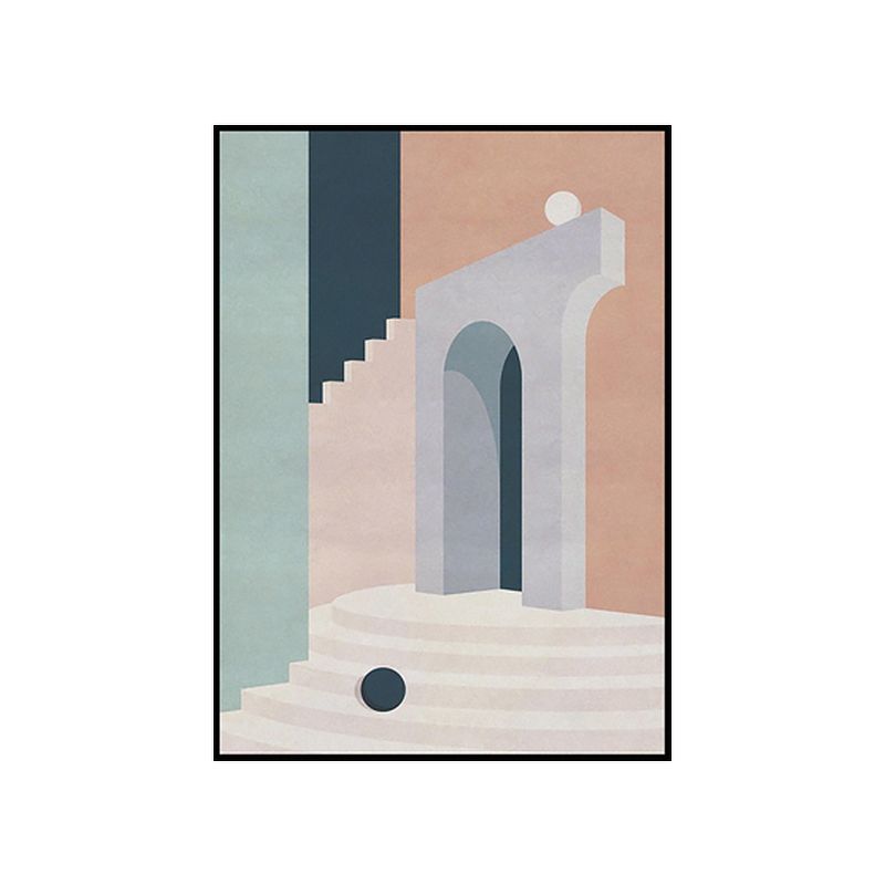 Illustration Architecture Canvas Wall Art for Living Room, Pastel Color, Textured