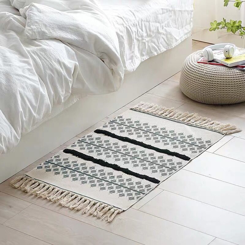 Multicolor Diamond Patterned Rug Cotton Funky Rug Machine Washable Pet Friendly Carpet for Bedroom