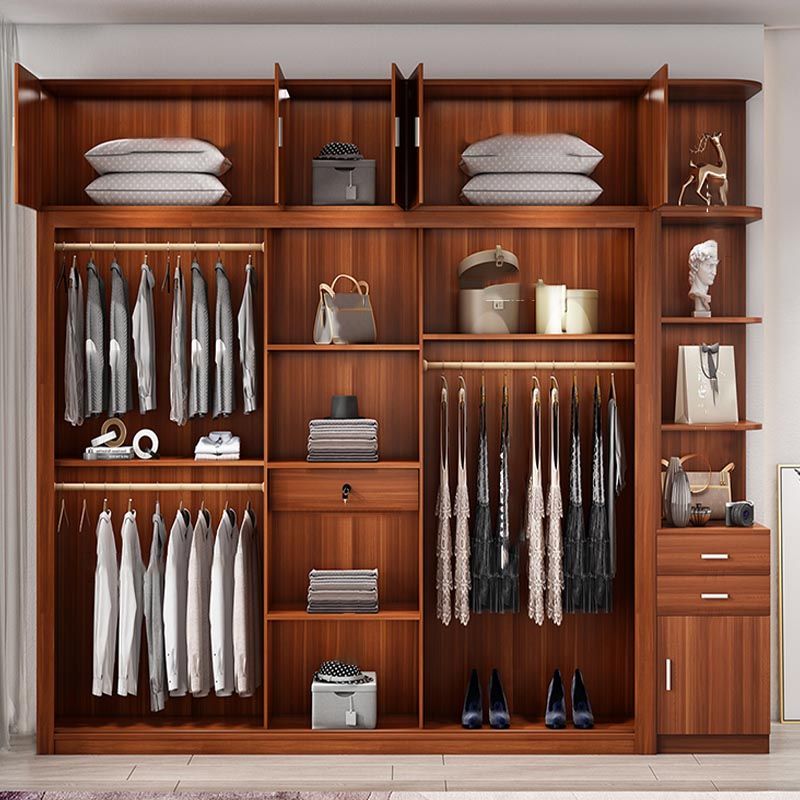 Brown Contemporary Wardrobe Armoire Engineered Wood Wardrobe Closet