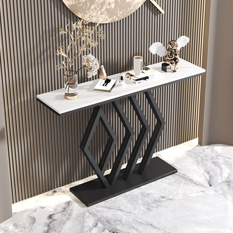 Stain Resistant Glam Slate and Metal Console Table Abstract for Hall