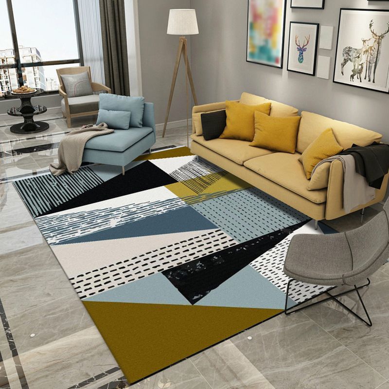 Stylish Modern Living Room Rug Multicolored Geometry Printed Area Carpet Polyester Stain Resistant Indoor Carpet