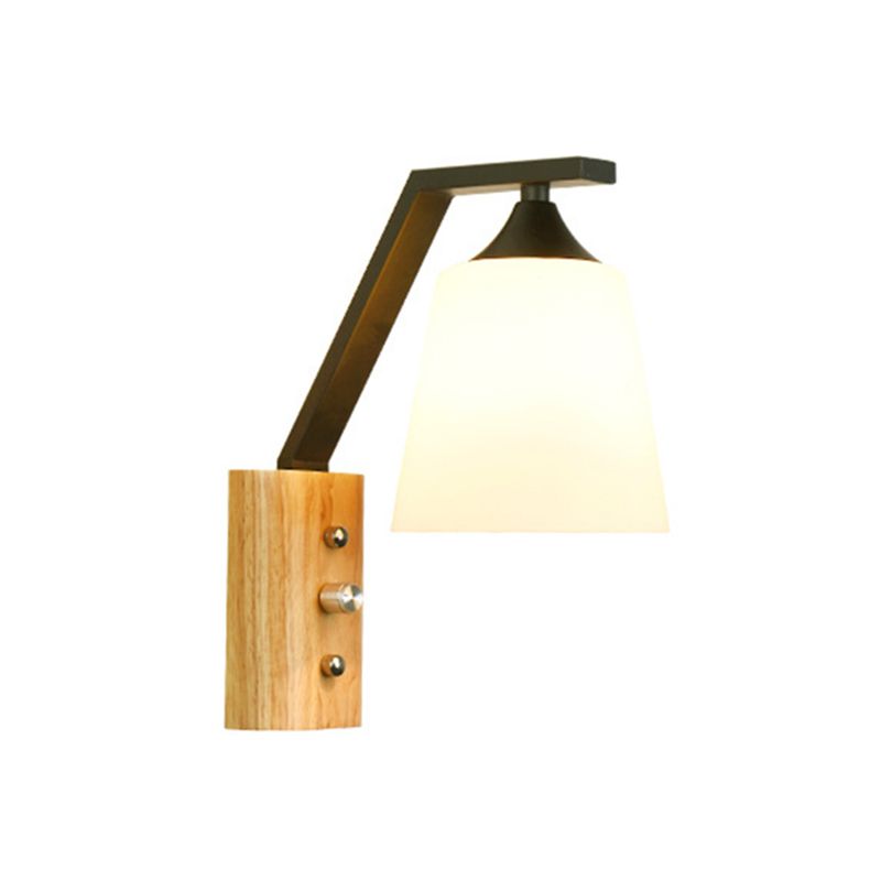 Lámpara de pared de cono de madera en un estilo de pared de hierro forjado moderno de estilo conciso con sombra de vidrio blanco