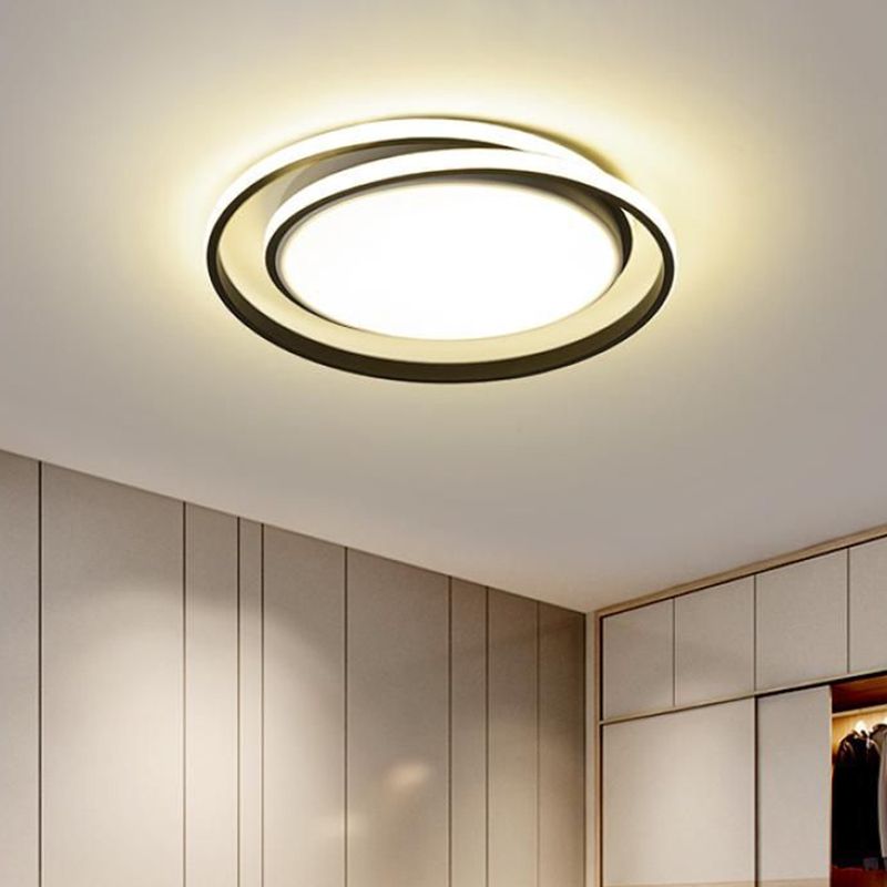 Iluminación de techo acrílica modernista de montaje empotrado LED circular negra/dorada en luz blanca/cálida, 18"/21,5" de ancho