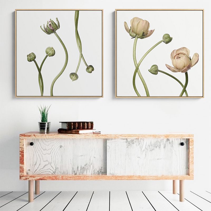 Rural Blossoming Flower Canvas Print Soft Color Textured Wall Art for Sitting Room