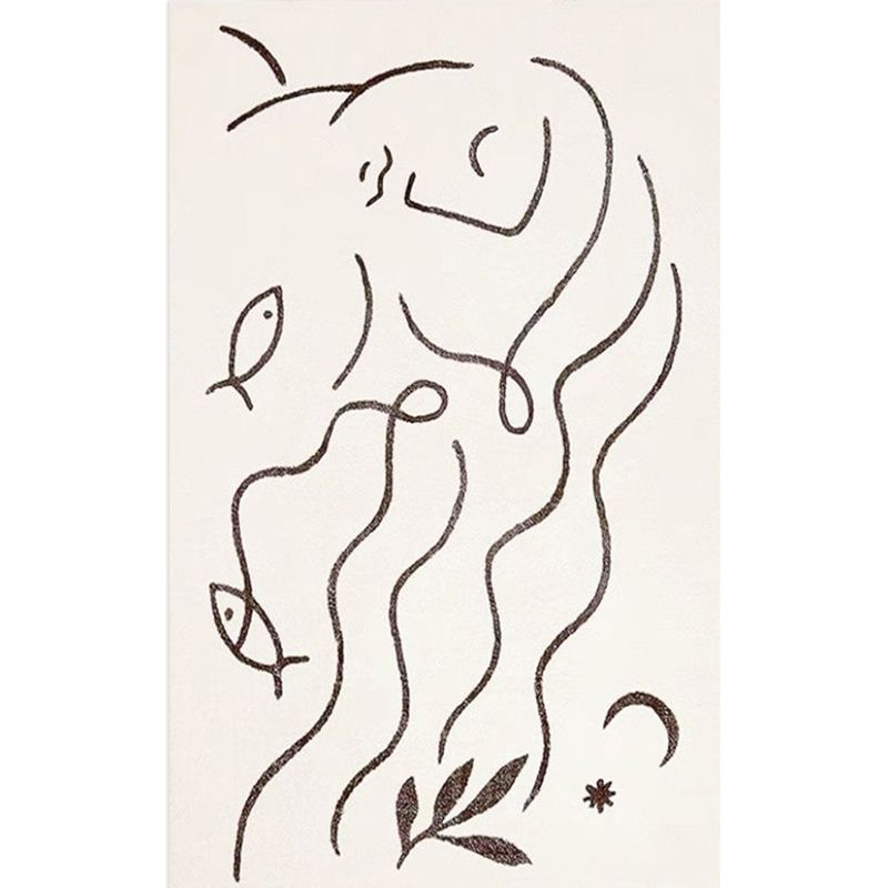 Fancy White Area Carpet Stripe Pattern Modern Area Rug Polyester Non-Slip Backing Rug for Home Decor