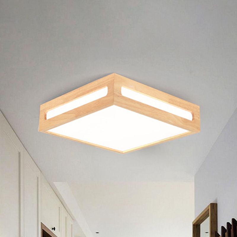 Minimalistische LED-Unterputzleuchte mit Acrylschirm, Naturholz, quadratische Deckenbeleuchtung in warmem/weißem Licht