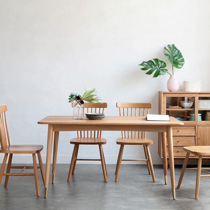 Table rectangulaire en bois de chêne, Table de salle à manger moderne avec 4 pieds pour Restaurant