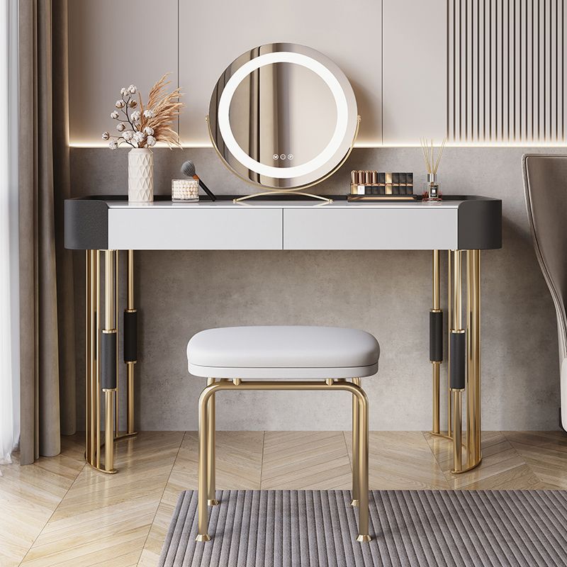 2-piece Vanity Table Set with Padded Stool Stone Top Make-up Vanity