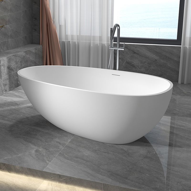 Modern Ellipse White Bathtub Stone Freestanding Soaking Bathtub with Drain Bath Tub