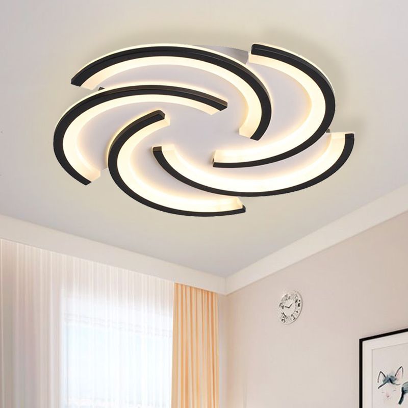 16"/19.5" W Acrylic Spiral Flush Light Modern LED Black Ceiling Flush Mount in Warm/White Light for Bedroom