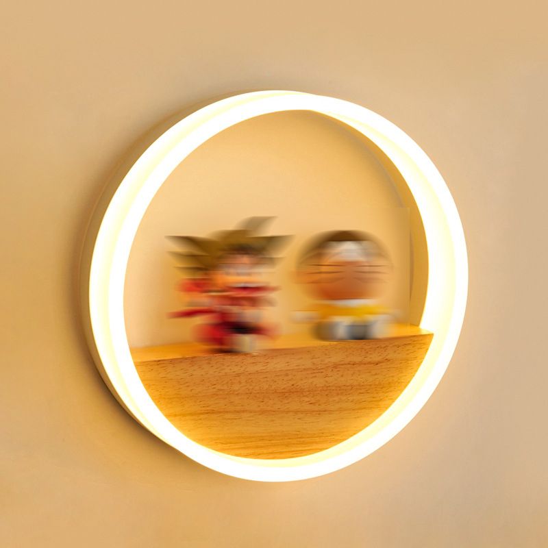 Moderne Stil runde Wandlampen Holz 1 Licht Wandbeleuchtung