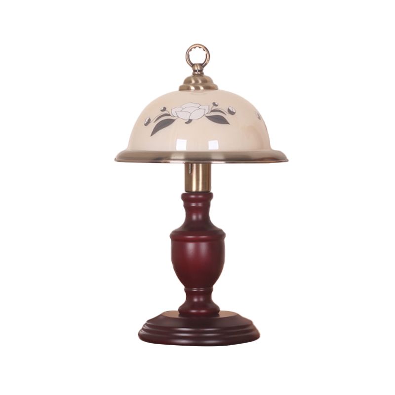 Lampada da tavolo a cloche in vetro smerigliato Lampada da notte in campagna con 1 lampadina per camera da letto con base in urna in rosso marrone