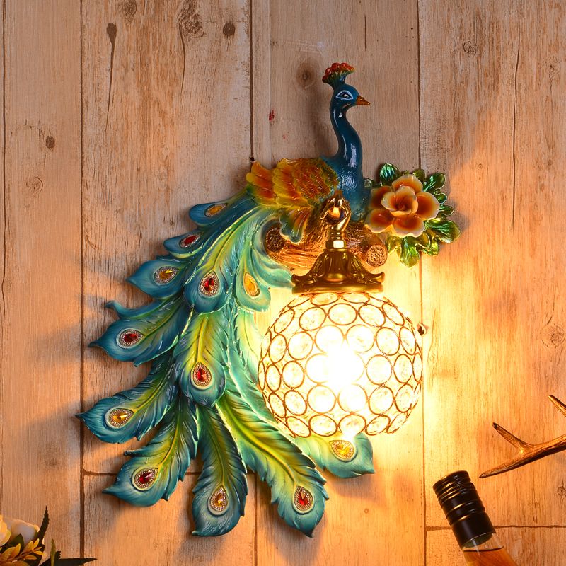 Peacock wandmontage Licht bevestiging Moderne 1-licht wandmontage lamp met heldere kristalschaduw
