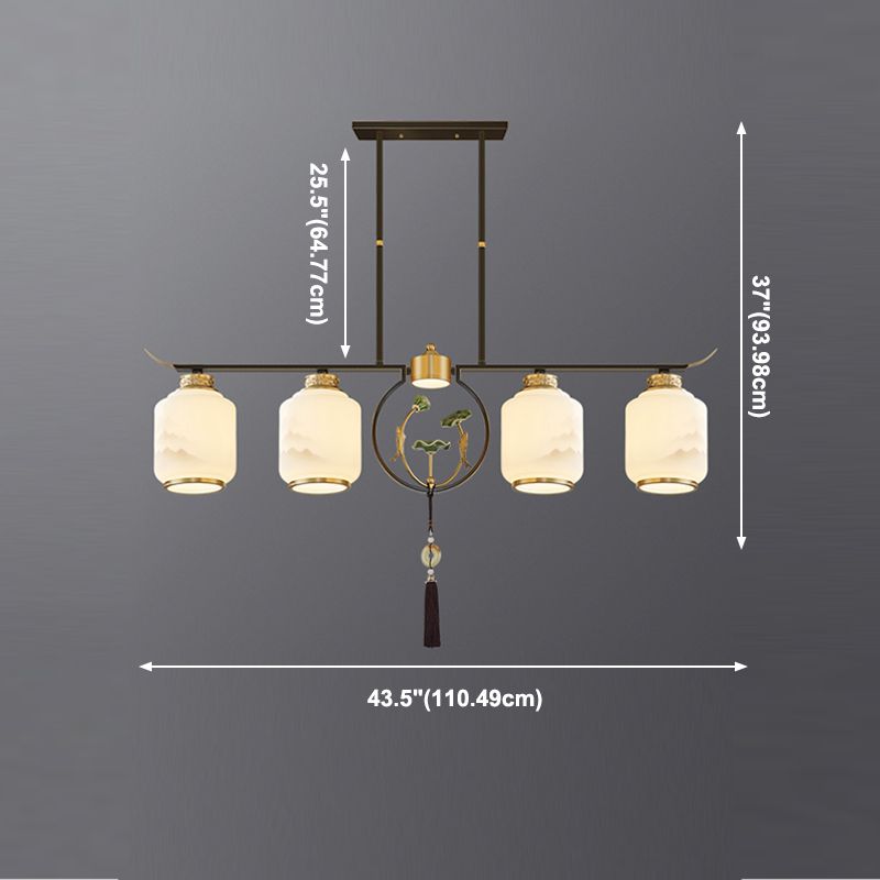 Cilindro de iluminación de la isla de cocina contemporánea Luces de isla colgantes con sombra de vidrio blanco