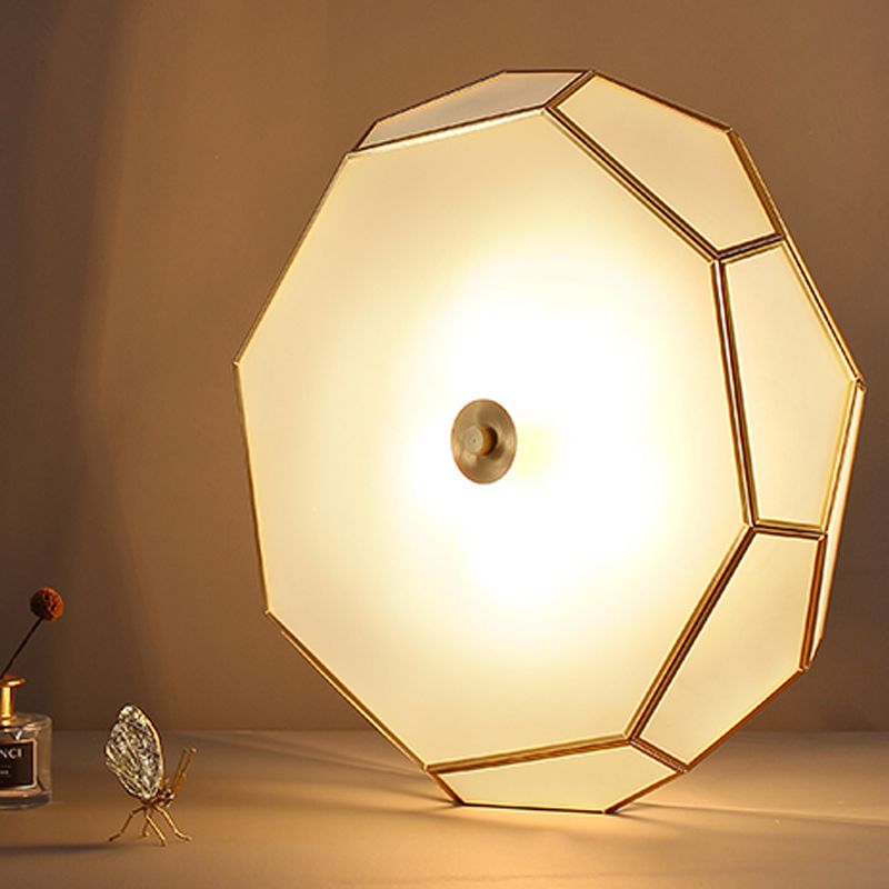 Colonial Style Geometric Ceiling Fixture Copper Flush Mount with Frosted Glass Shade