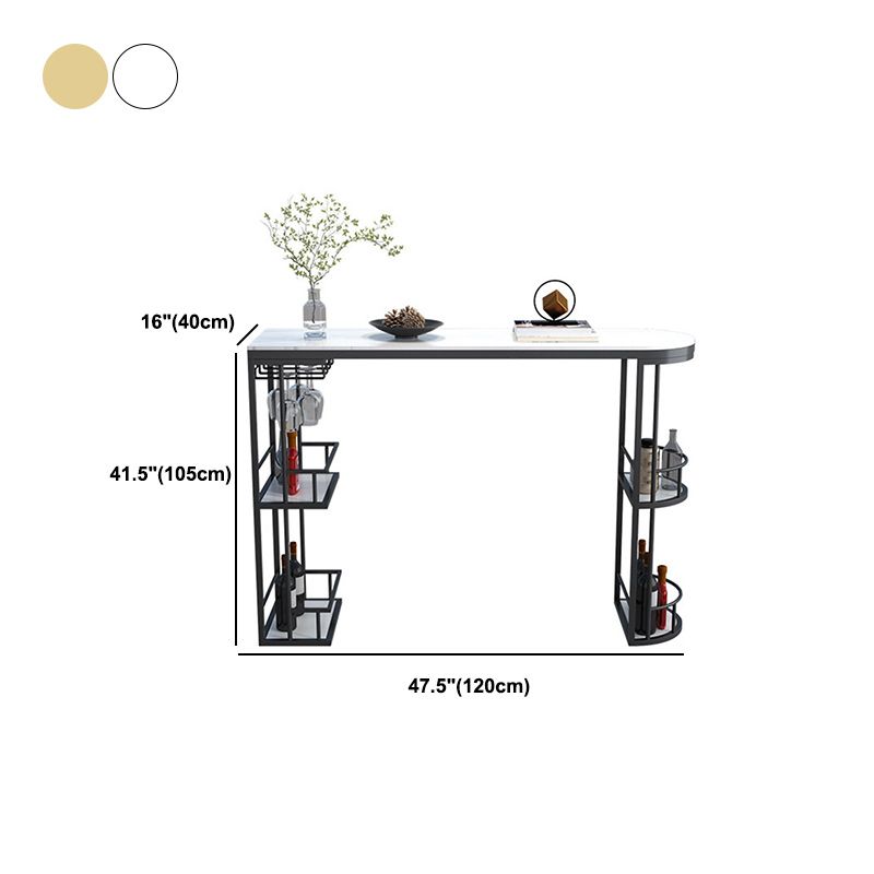 Glam Style 1/2/3 Pieces Bar Table Set Rectangle Stone Bar Table with Metal High Stools