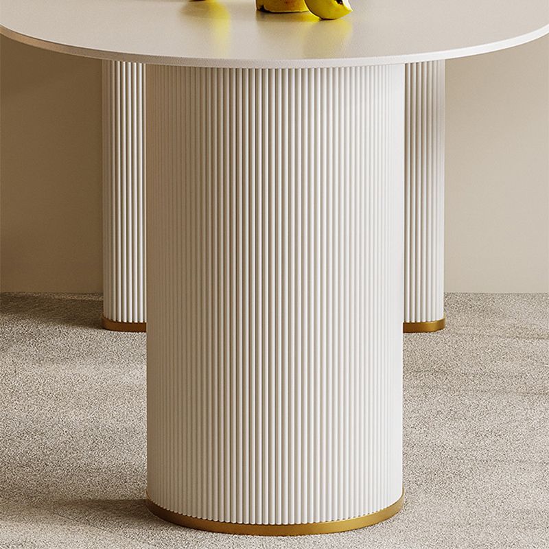 Double Pedestal Dining Table Stone Top Dining Table in White for Kitchen