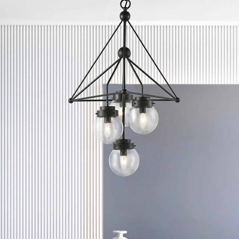 Candelera de colgante de vidrio transparente global con diseño de triángulo modernista 4 luces Black Hanging Lightsing