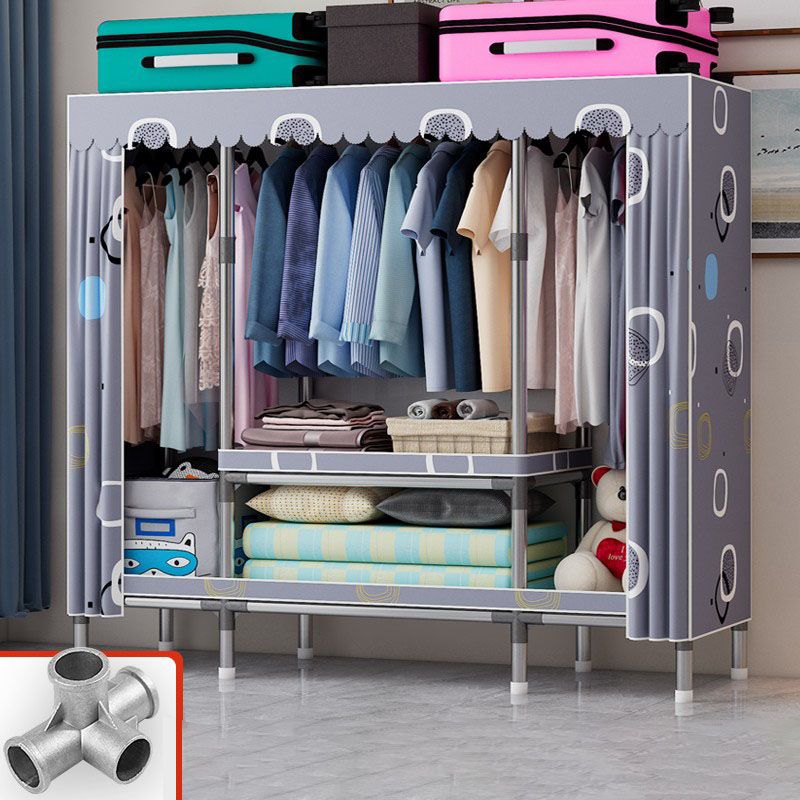 Modern Cabinet with Garment Rod Metal Storage Cabinet for Bedroom