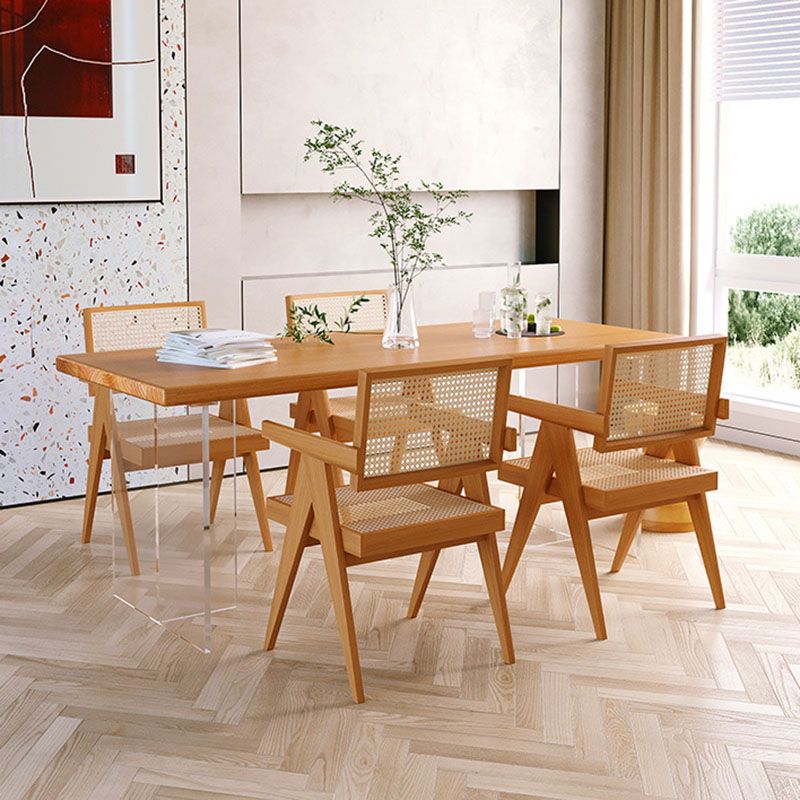 Modern Rectangular Dining Set Solid Wood and Acrylic 1/2/5 Pieces Natural Table and Chairs