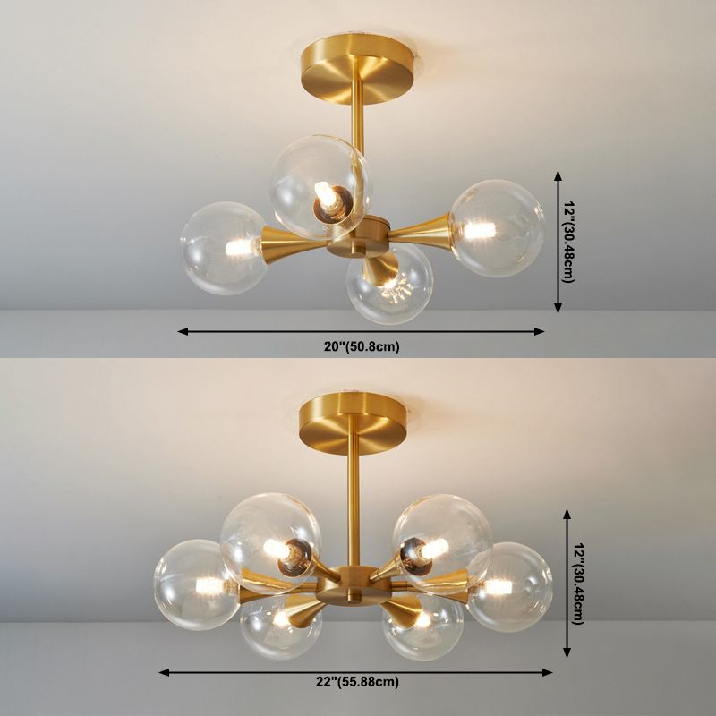Opal Glass Globe Semi Flush Ceiling Lights Modern Style Multi Lights Semi Mount Lighting