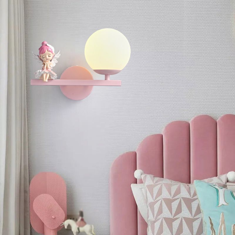 Metal Ball Shape Wall Sconce Kid 1 Light Wall Light Sconce in Pink (Decoration Included)