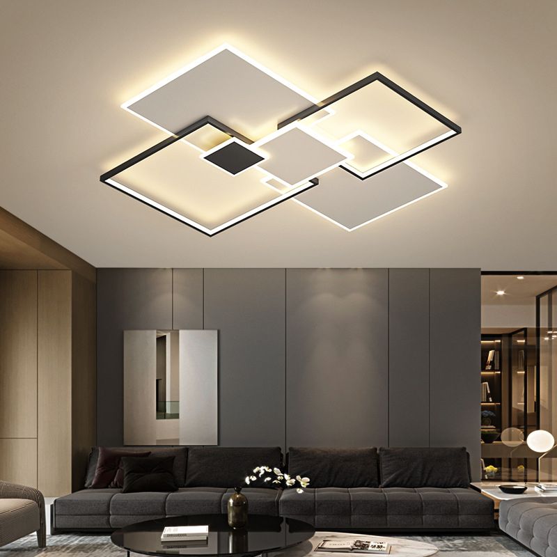 Lámpara de techo cuadrada, lámpara de techo LED de metal simple para dormitorio, montaje empotrado, color negro