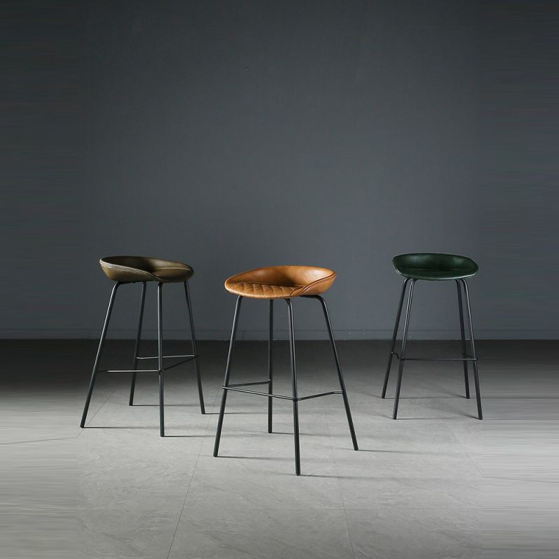Industrial Matte Finish Leather Barstool Living Room Low Back Stool