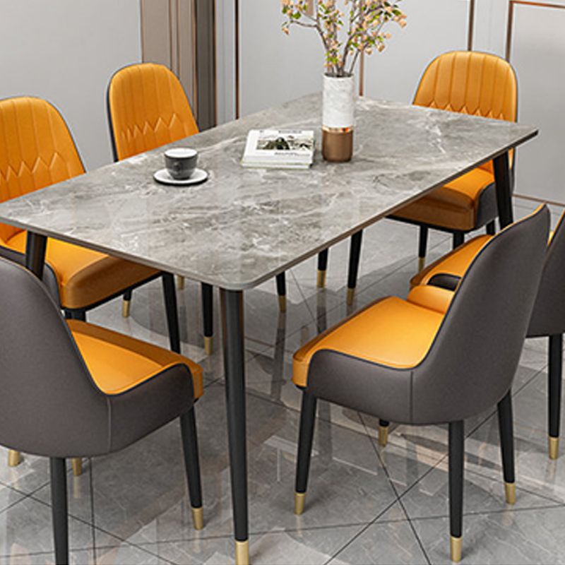 Slate and Metal Table Glam Style Rectangular Dining Table for Home Dining Room