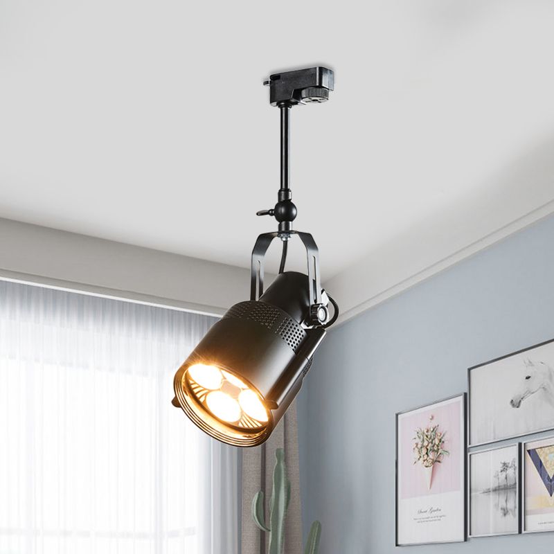 Black 1 Bulb LED Semi Flush Lighting Factory Metallic Cylinder Rotatable Ceiling Mounted Fixture with Handle