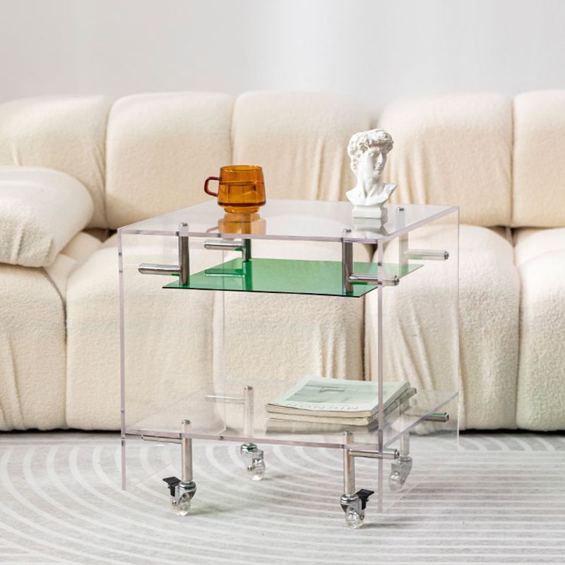 Plastic Rectangular End Table Double Tier Corner Table with Storage