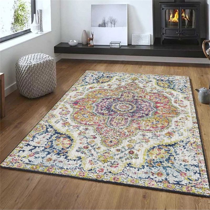Exotic Geometric Patterned Rug Multicolored Moroccan Rug Polypropylene Stain Resistant Non-Slip Backing Machine Washable Carpet for Room