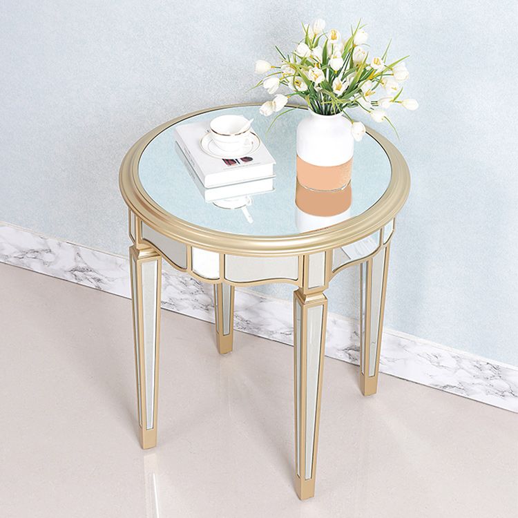 Round Glass Top Side End Table Modernistic Solid Wood 4 Legs End Table