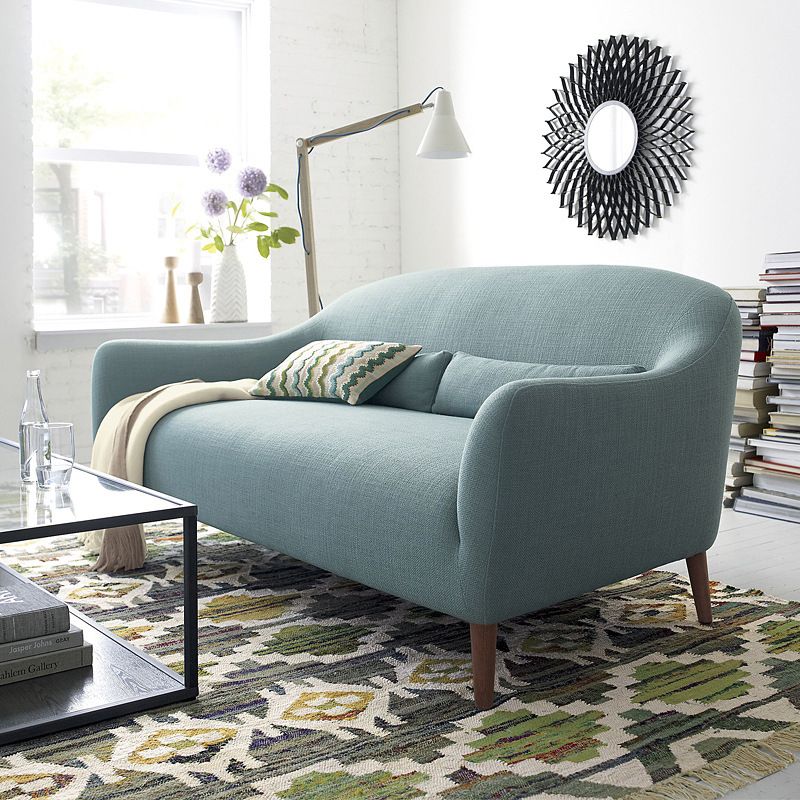 Contemporary Cotton Arm Sofa Sloped Arm Curved Loveseat for Living Room