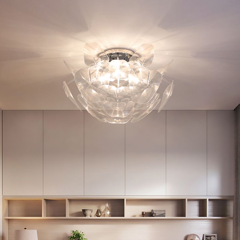 Clear PVC Pine Cone Ceiling Flush Mount Contemporary 3 Bulbs Flush Light for Living Room