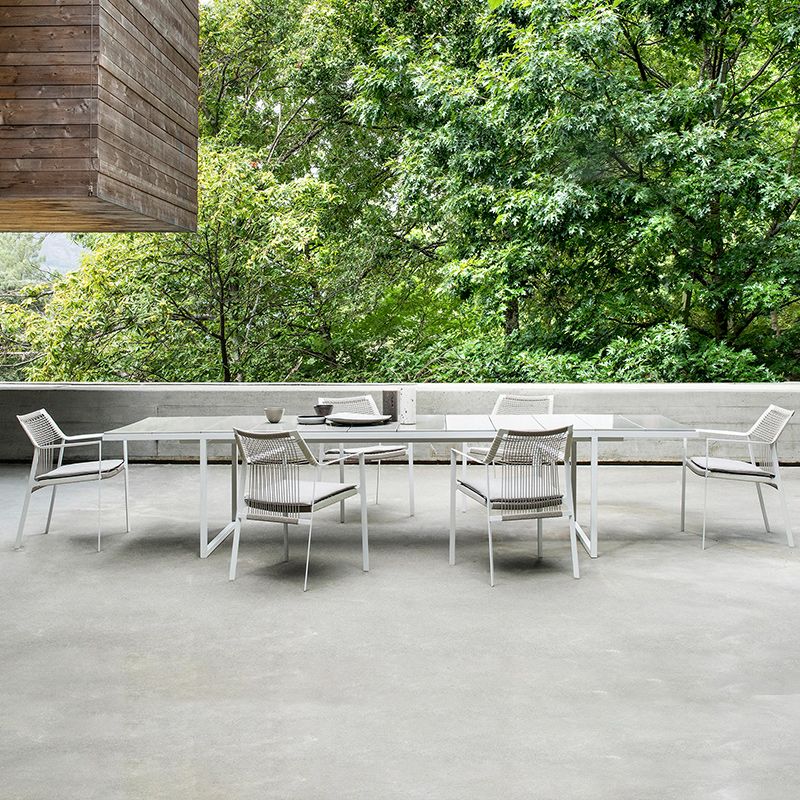 Industrial Outdoors Dining Chairs with Rattan Back and Aluminum Base