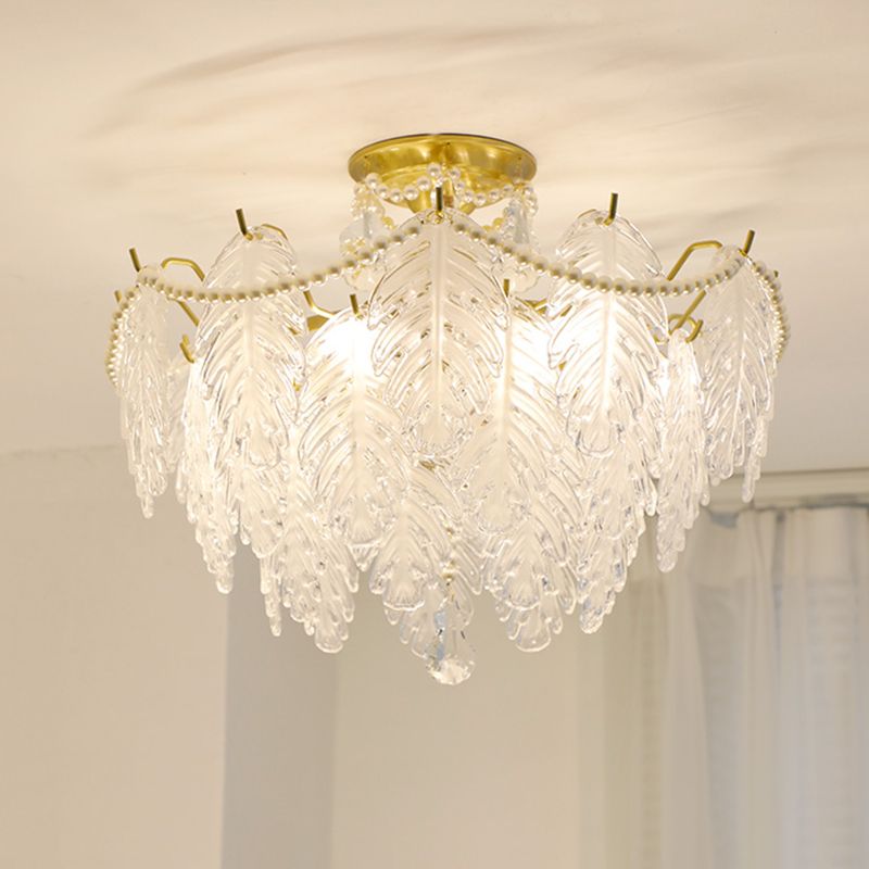 Lampada a soffitto a forma di piuma moderna gamma di ferro con paralume in vetro per lo studio