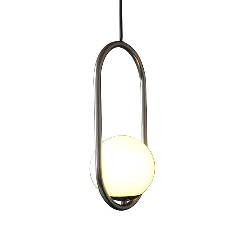 Chrome langwerpige suspensie hanger minimalisme 1-licht ijzerhanglicht met orb witte glazen schaduw