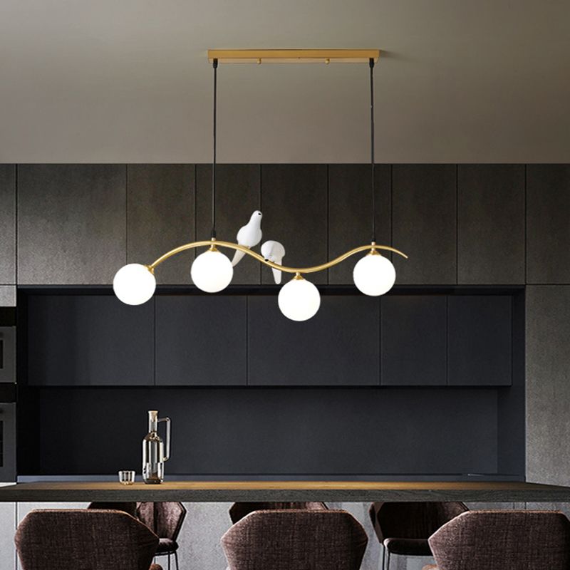 Branch and Bird Island Light Minimalist Metal Diner Pendente soffitto con sfera Opal Glass Shade
