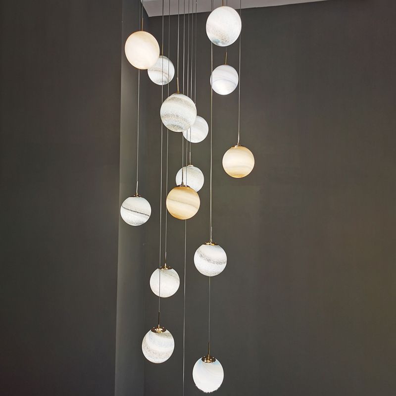 Noordse stijl planeet meerdere lichte hanger vlek glas 12-head trap hangend licht