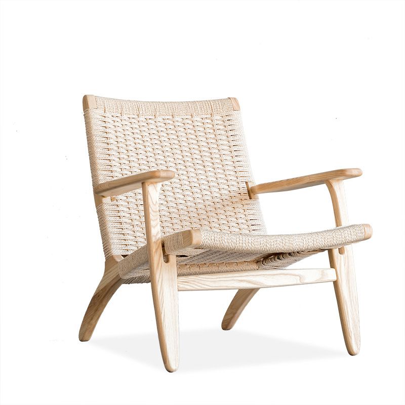 Solid Wood Frame Lounge Chair Arms Included Woven Back Chair