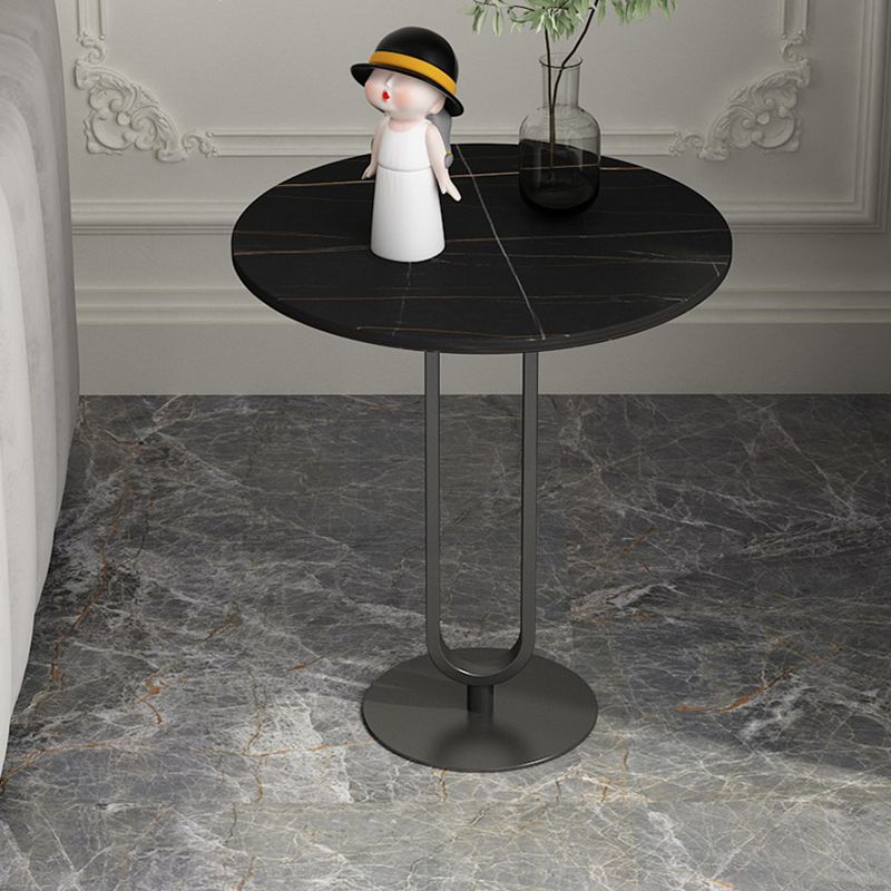 21.6"Tall Round Stone Top End Table Iron Pedestal Sofa Side Table
