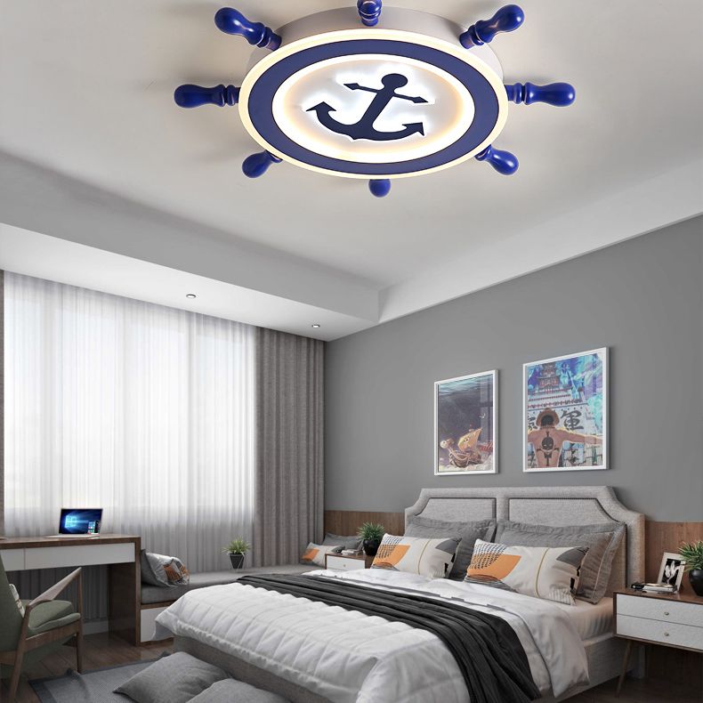 Bleu Rudder LED Ceiling Fixture in Kids Creative Style Wrought Iron Flush Mount with Acrylic Shade