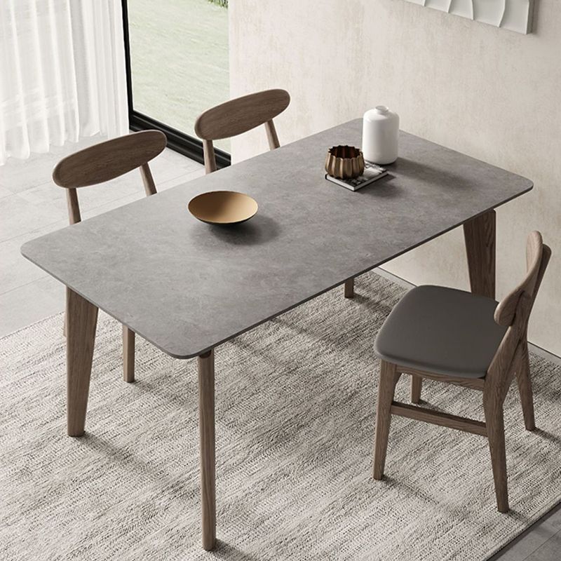 Rectangle Modern DiningTable Sintered Stone Top Ash Base Table with 4 Legs