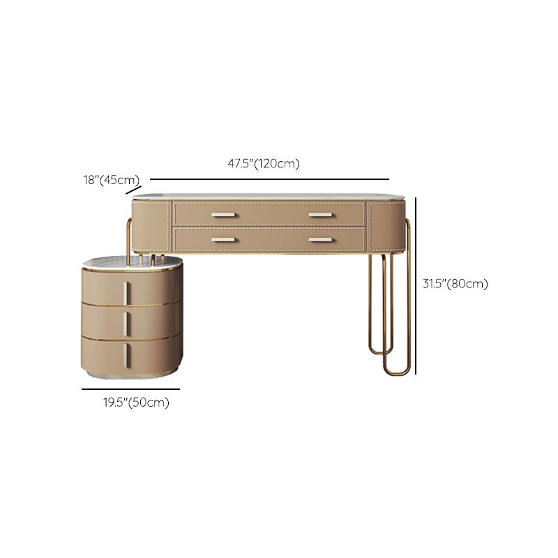 Mirrored Makeup Dressing Table Luxurious Stone Top Stool Set in Brown